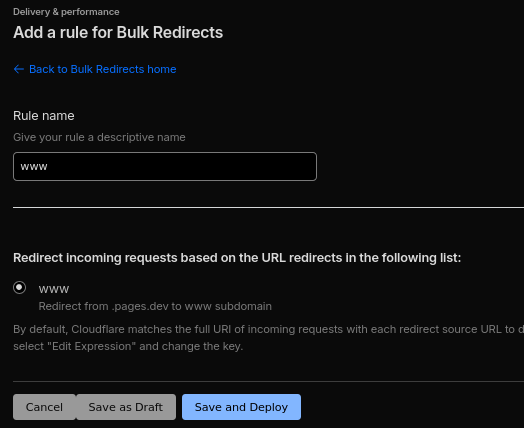 bulk redirect rule configuration